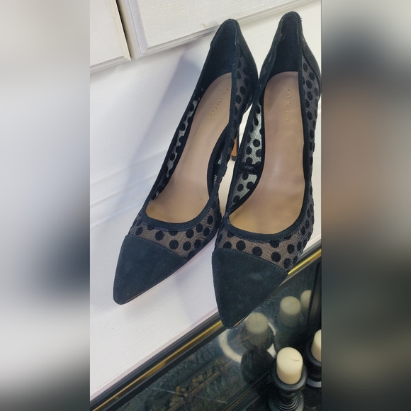 ANN TAYLOR Sheer Elegant Black Polka Dot Women's Heels - Picture 3 of 13